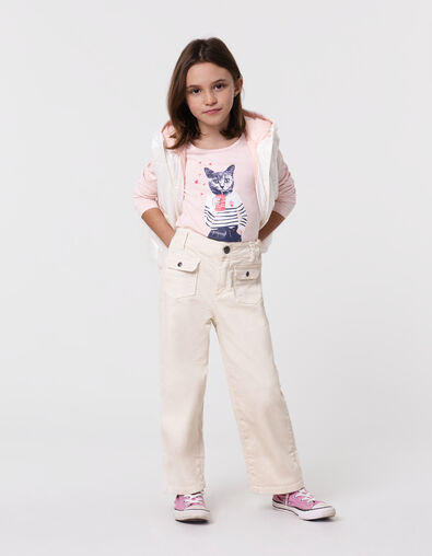 Camiseta rosa algodón gato marinera niña - IKKS