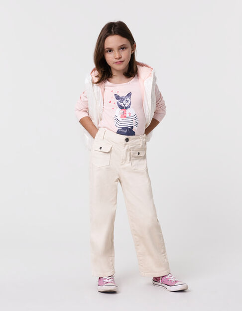 Pink t-shirt organic cotton cat in sailor for girl - IKKS