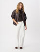 Bomber cuir bordeaux oversize Femme-3