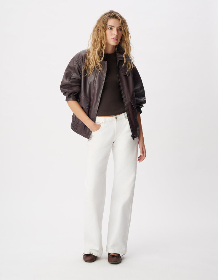 Bomber cuir bordeaux oversize Femme-3