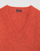 Orange oversized V-neck sweater Woman-7