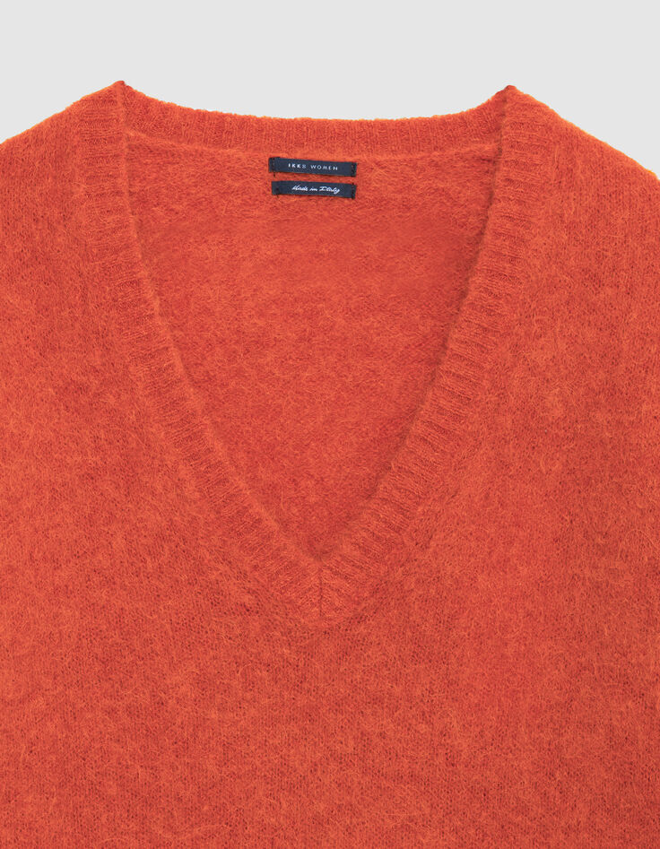 Orange oversized V-neck sweater Woman-7