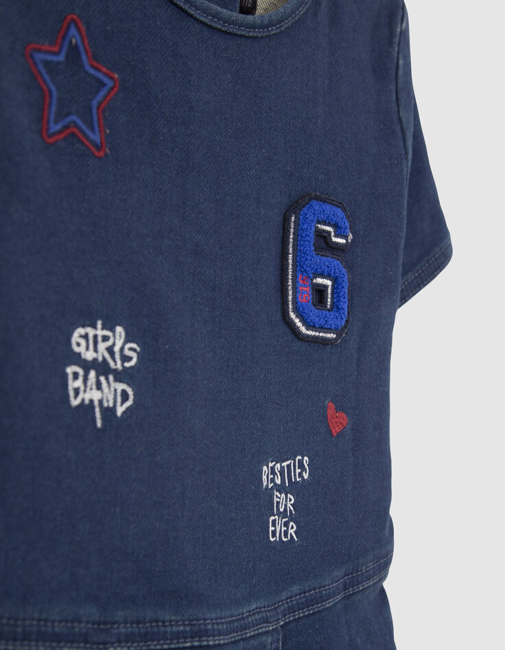 Robe patineuse en jean brut brodée fille-5