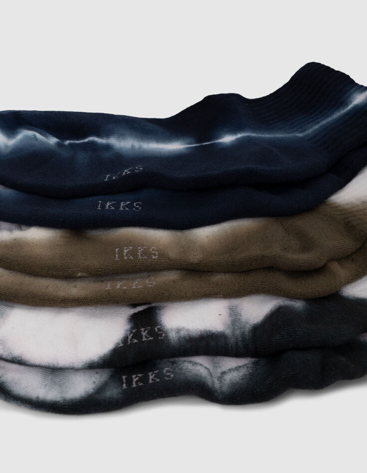Chaussettes noir, bleu, kaki à motif tie and dye Femme-3