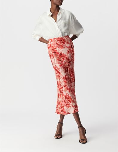 Jupe longue rouge imprim&eacute; batik Femme - IKKS