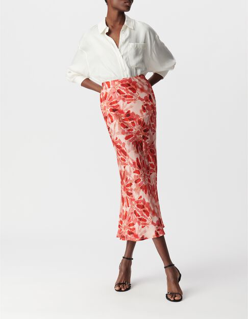 Jupe longue rouge imprim&eacute; batik Femme - IKKS