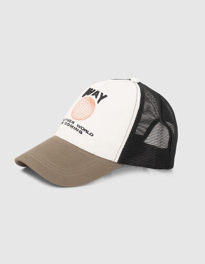 Boys’ khaki, white, black embroidered cap