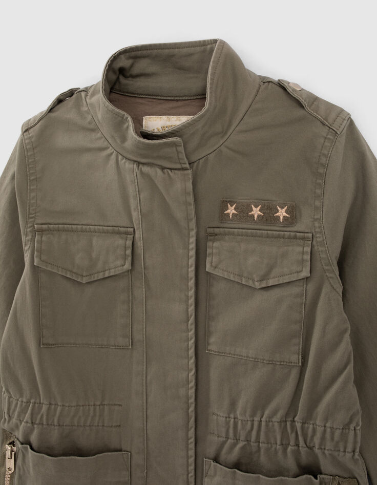 Girls' khaki safari jacket with XL embroidered back-4