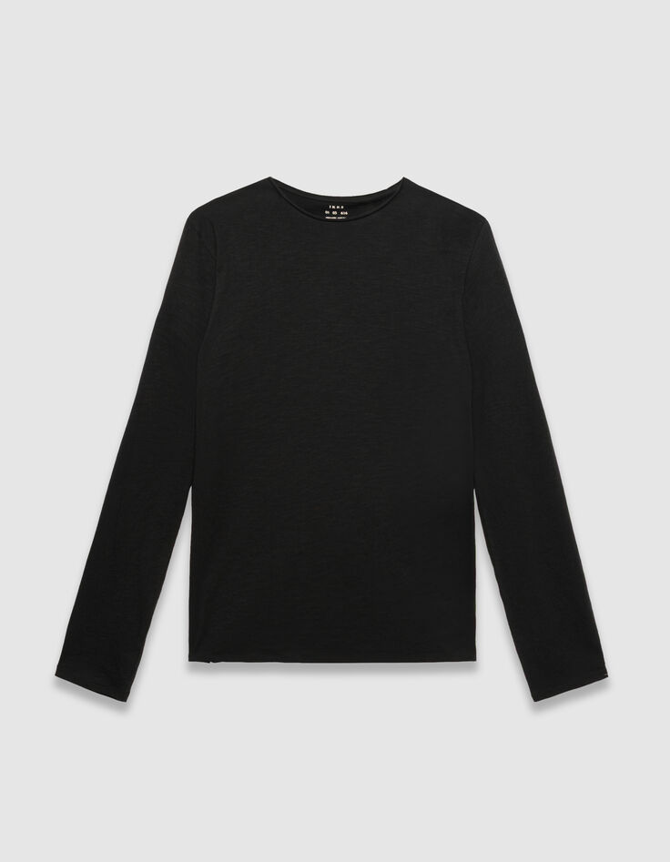 Camiseta manga larga negra algodón flameado hombre-6