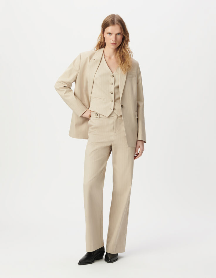Veste de tailleur beige motif rayures tennis Femme-1 Veste de tailleur beige motif rayures tennis Femme-1