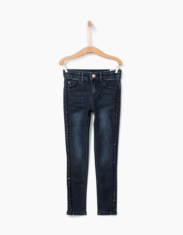Jean skinny brut à bandes latérales sequins fille-1