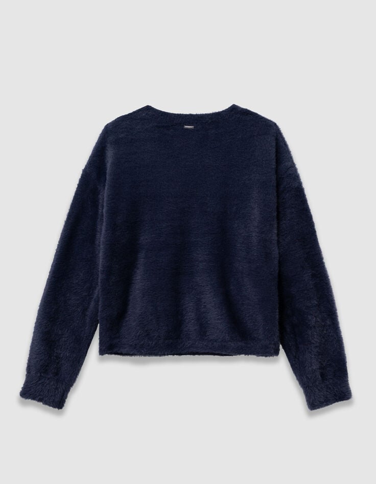 Pull marine tricot duveteux esprit cache-coeur fille-5 Pull marine tricot duveteux esprit cache-coeur fille-5