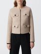 Veste droite beige lainage boutons strass Femme-2