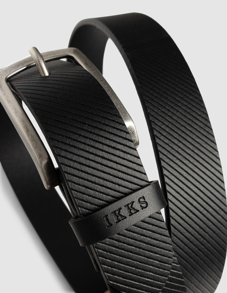 Ceinture noire cuir embossé rayures Homme-4