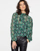 Blouse col montant lavalière voile imprimé peacock femme-2