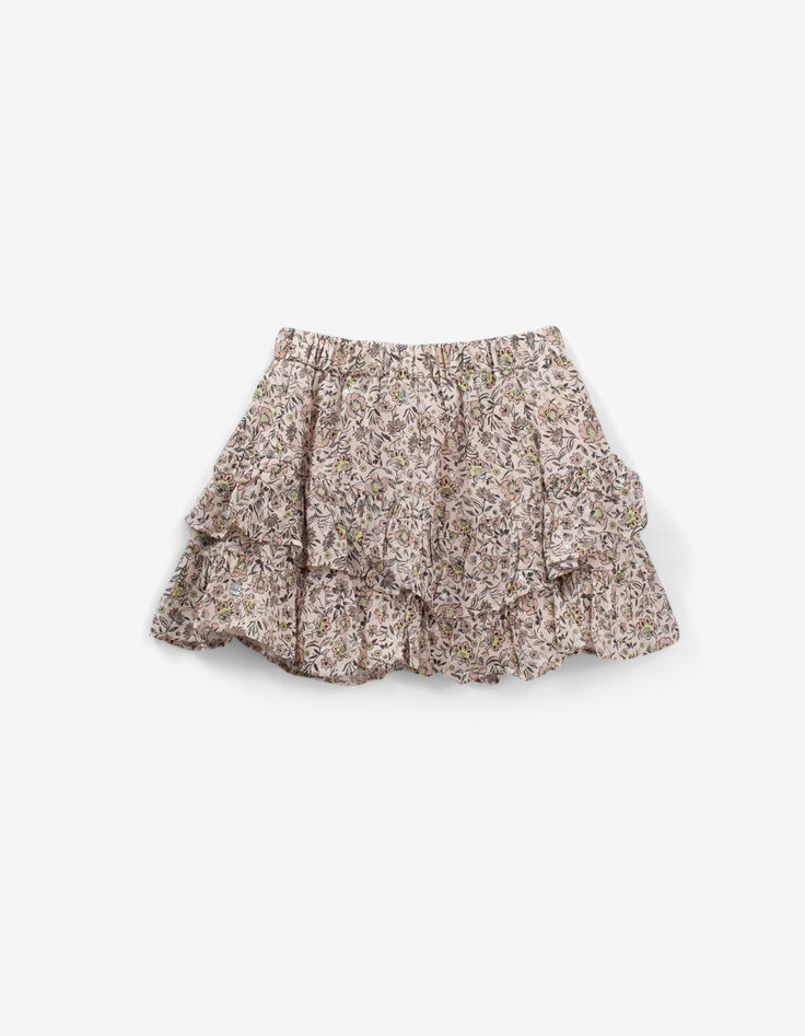 Jupe beige asymétrique imprimé fleurs à volants en viscose ecovero® fille-3