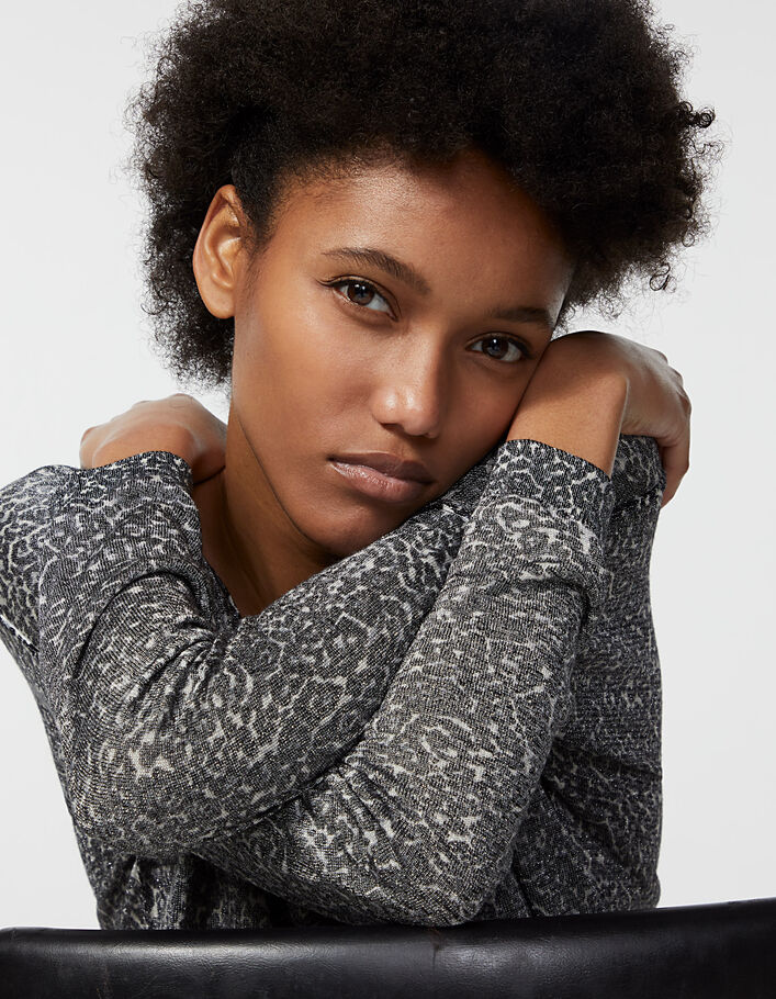 Women’s metallic leopard-print viscose V-neck sweater - IKKS