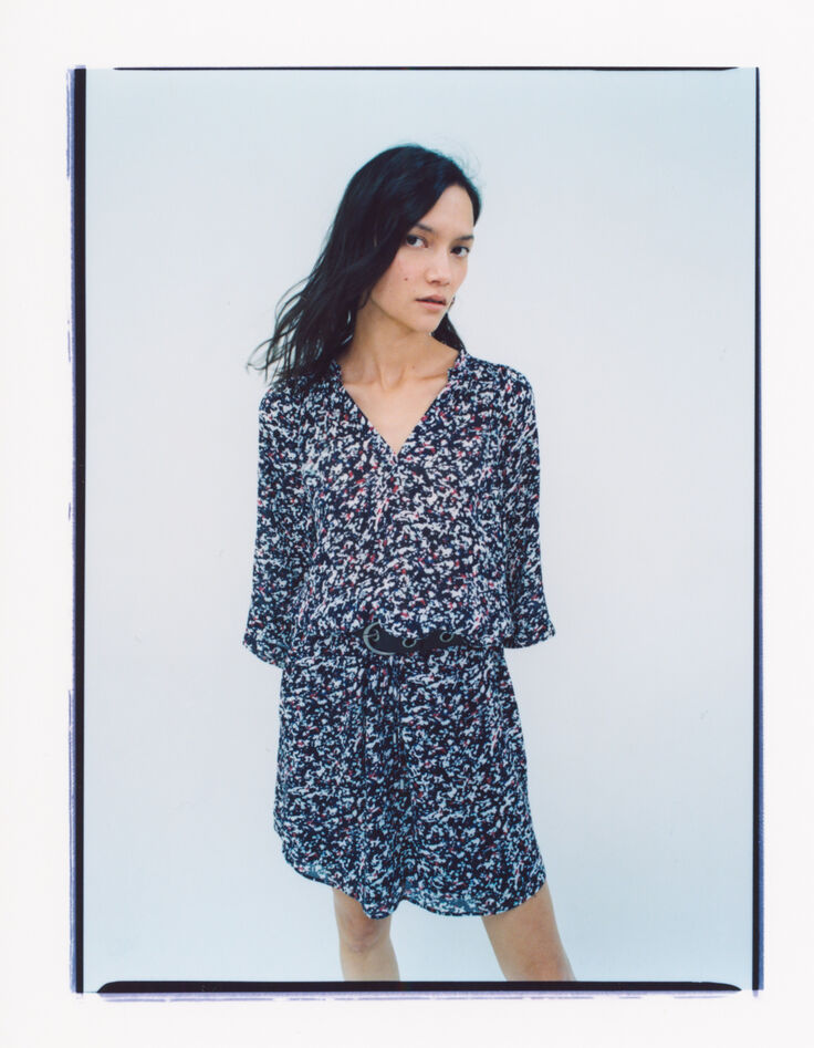 Women’s navy tachist print short dress-6