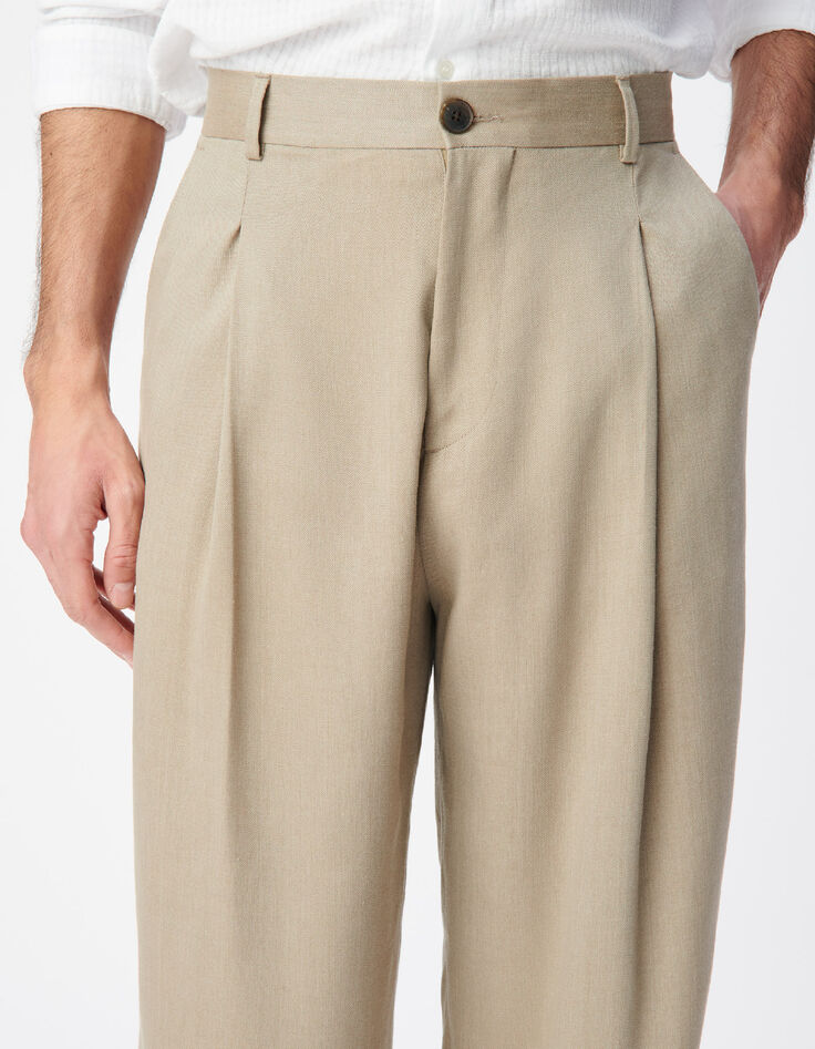 Men's dark beige linen blend suit pants-2