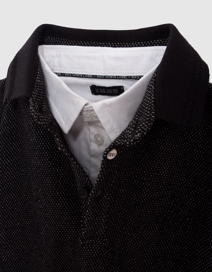 Polo noir trompe-l'oeil col chemise blanc gar&ccedil;on-5