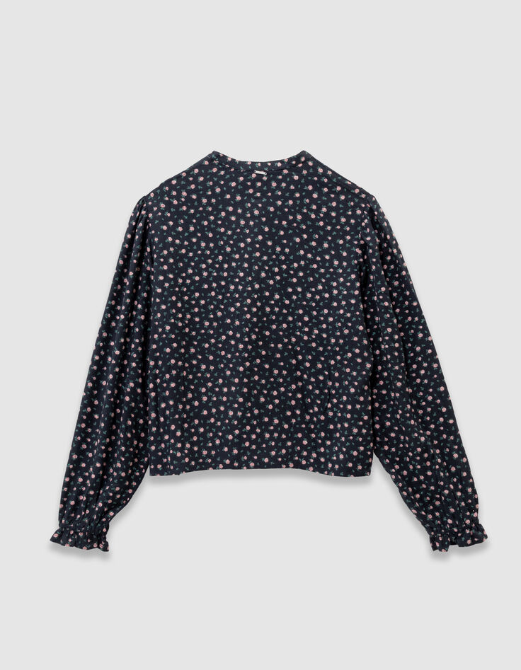 Zwarte blouse print miniroosjes meisjes-6
