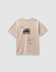 Beige T-shirt biokatoen zak maxi opdruk rug jongens-6