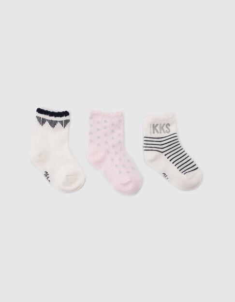 Baby girls’ pink, white and navy socks