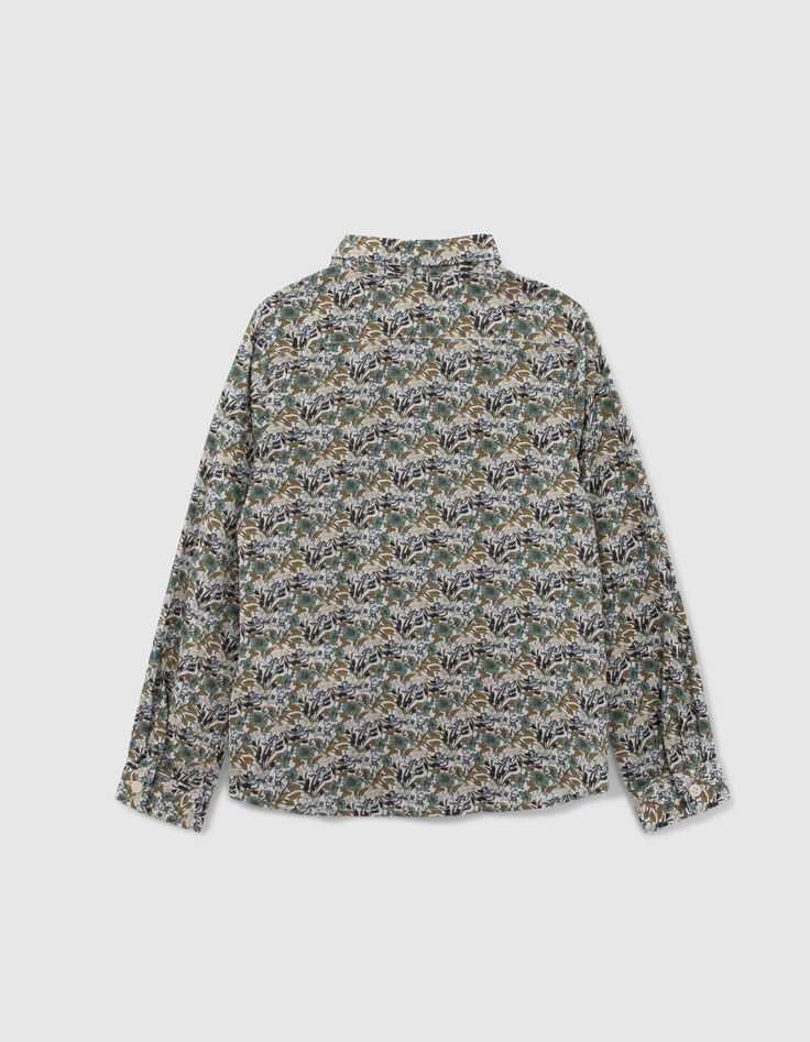 Chemise kaki imprimé fleurs vertes garçon-3