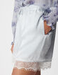 Light blue satin shorts with lace trim for women-5