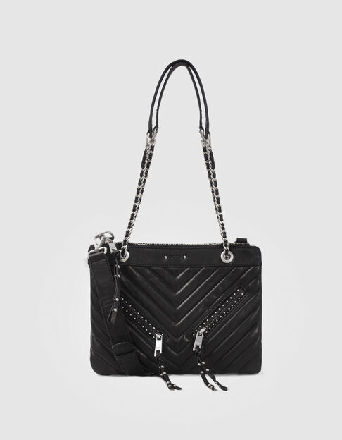 Women’s black leather studded 1440 Reporter Rock clutch 