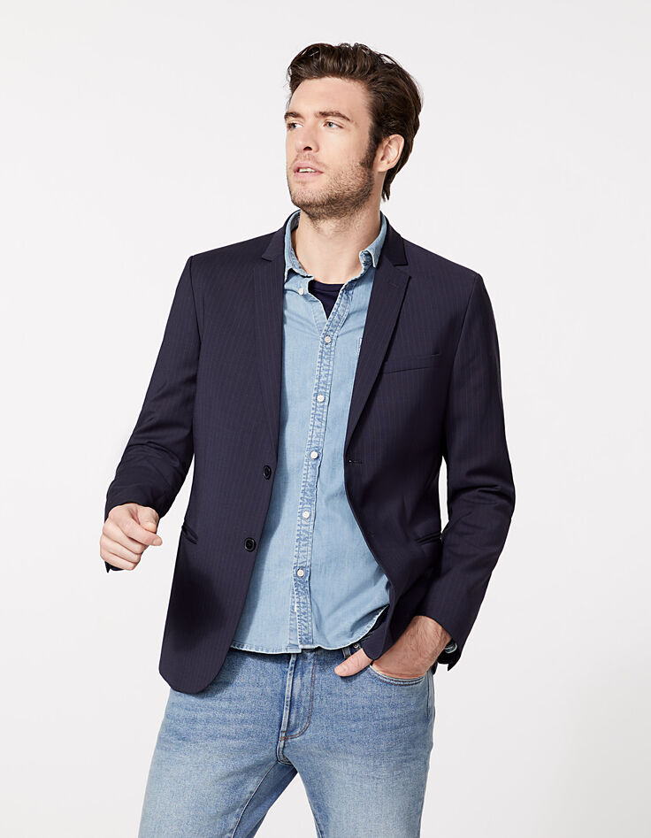 Veste de costume marine à fines rayures Homme-3