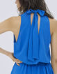 Robe bleue sans manches à col lavallière au dos Femme-4