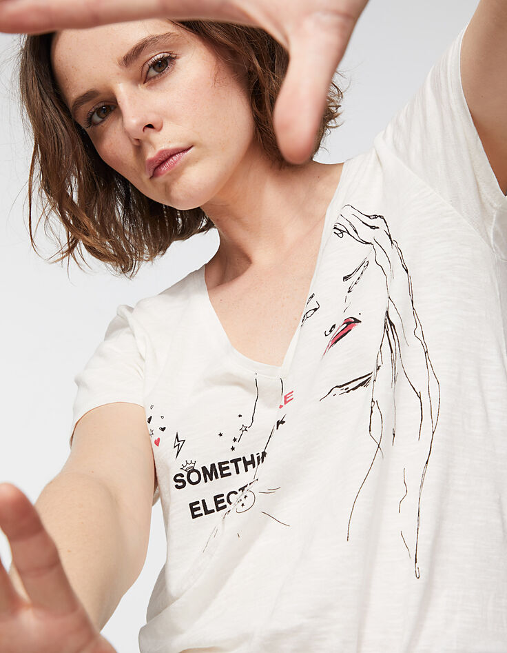 Damen-T-Shirt mit V-Ausschnitt aus Baumwolle Electro Rock-1