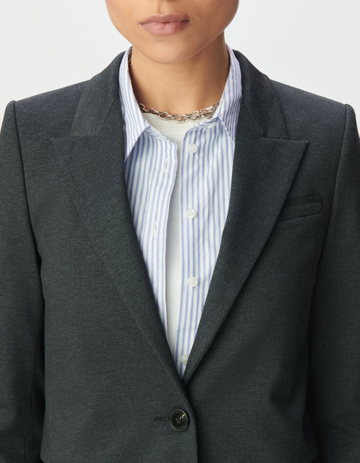 Grijze blazer visgraatmotief met beleg Dames-4 Grijze blazer visgraatmotief met beleg Dames-4