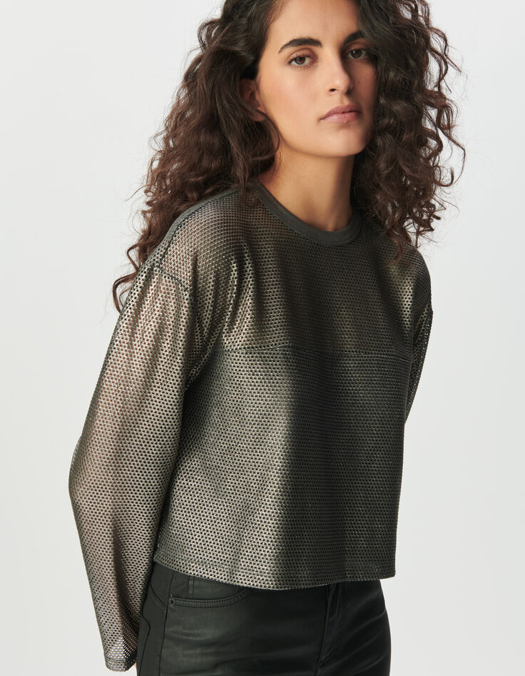 Sweat en résille anthracite Femme-3