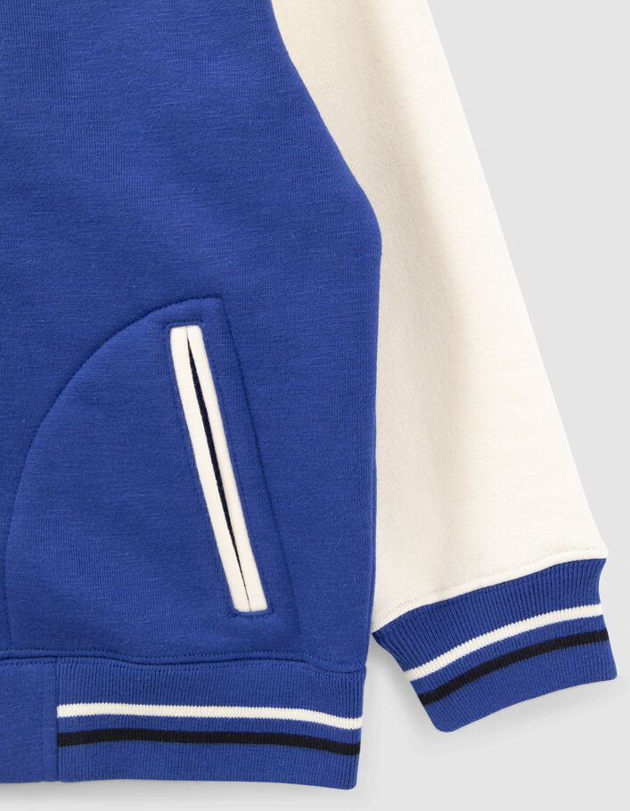 Boys’ blue and ecru baseball cardigan, XL embroidered back-7