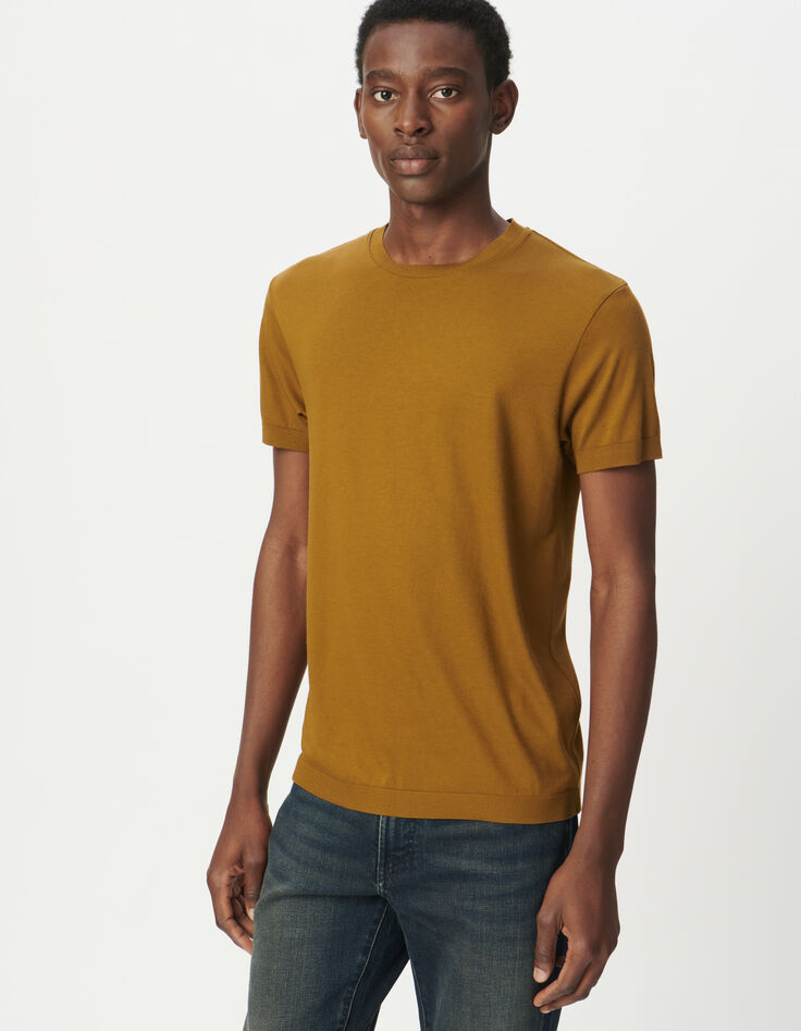 Ockerfarbenes Herren-T-Shirt Baumwollmodal kurze Ärmel-2