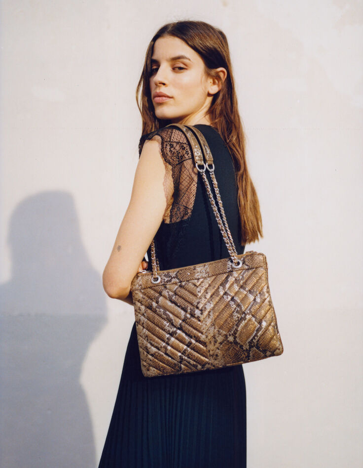 Women's gold leather python-look 1440 Reporter clutch bag-7