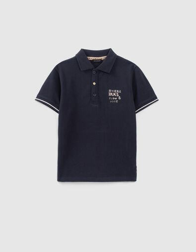 Boys’ navy polo shirt with XL flag patch on back - IKKS