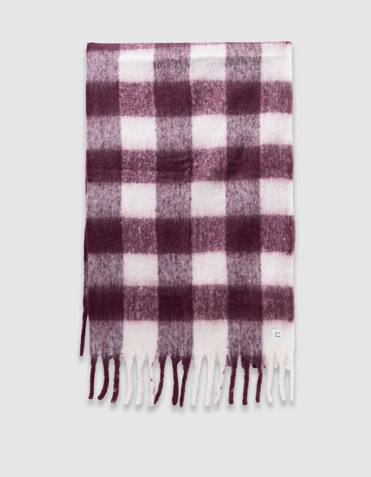 Girls’ burgundy fringed scarf with white XL checks-4