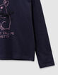 Camiseta azul marino algodón conejo cinta 3D niña-5