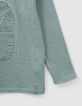 Boys&rsquo; green T-shirt with embossed footprint-4