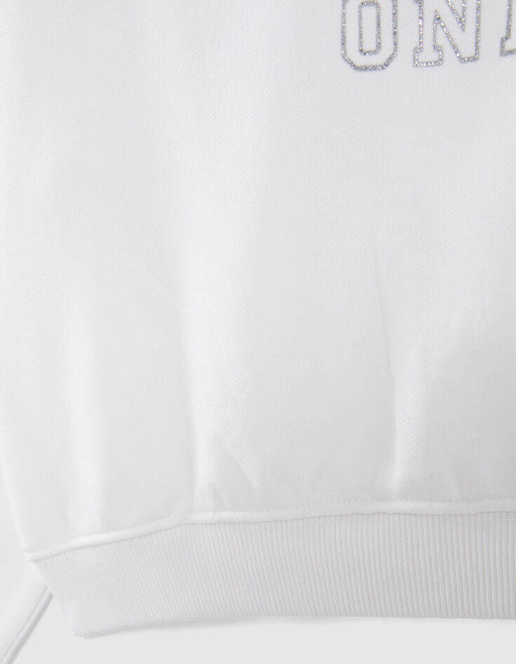 Girls' off-white sweatshirt with silver glitter slogan-5