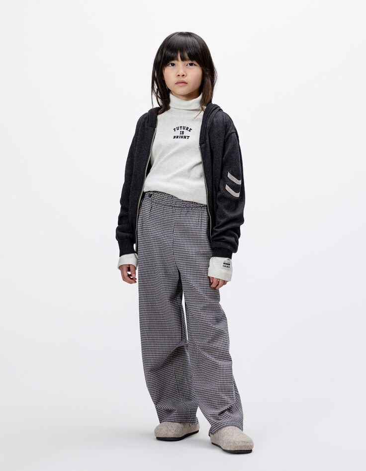 Girls’ navy gingham trousers with ruffles-1