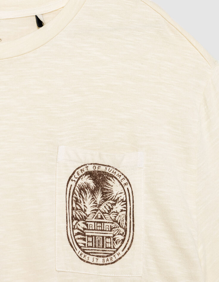 Beiges T-Shirt Bio-Baumwolle mit Tasche-7