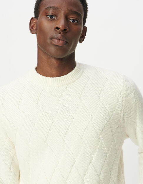 Pull laine mélangée blanc tricot effet tressage Homme - IKKS