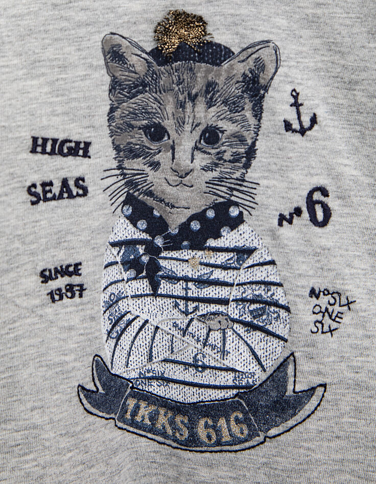 Camiseta gris jaspeado visual gato bebé niña-4 Camiseta gris jaspeado visual gato bebé niña-4