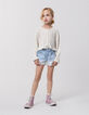 Waterless blue denim shorts with deep dye effect for girl-1