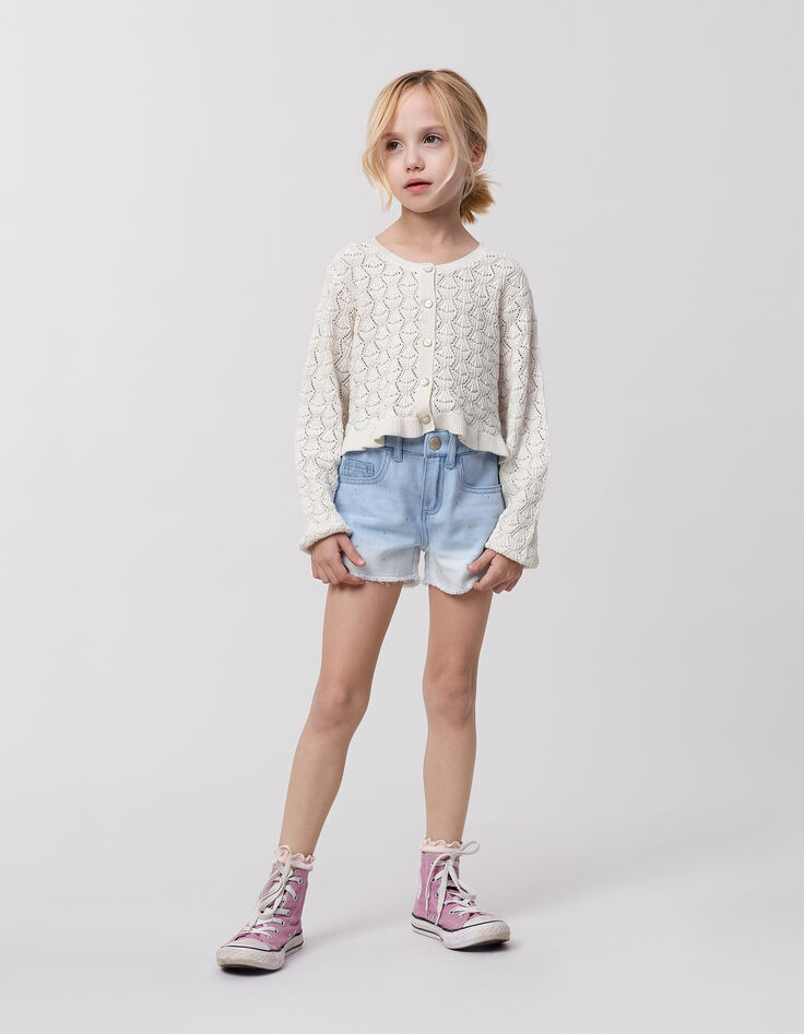 Waterless blue denim shorts with deep dye effect for girl-1