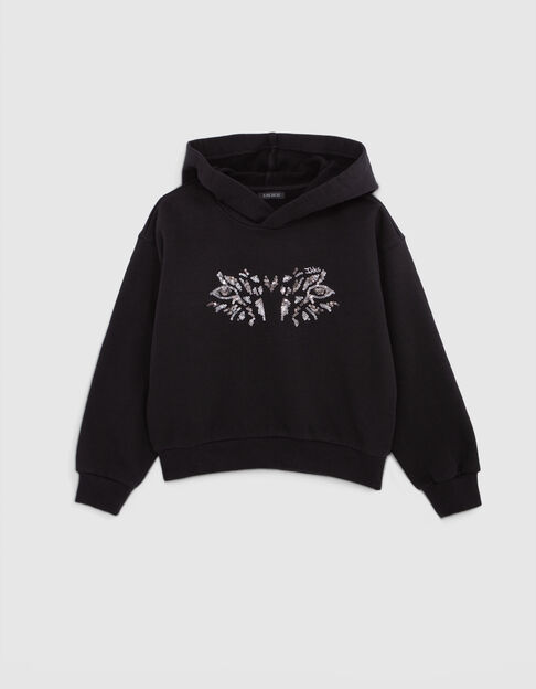 Zwarte sweater luipaardblik, geborduurde lovertjes meisjes - IKKS